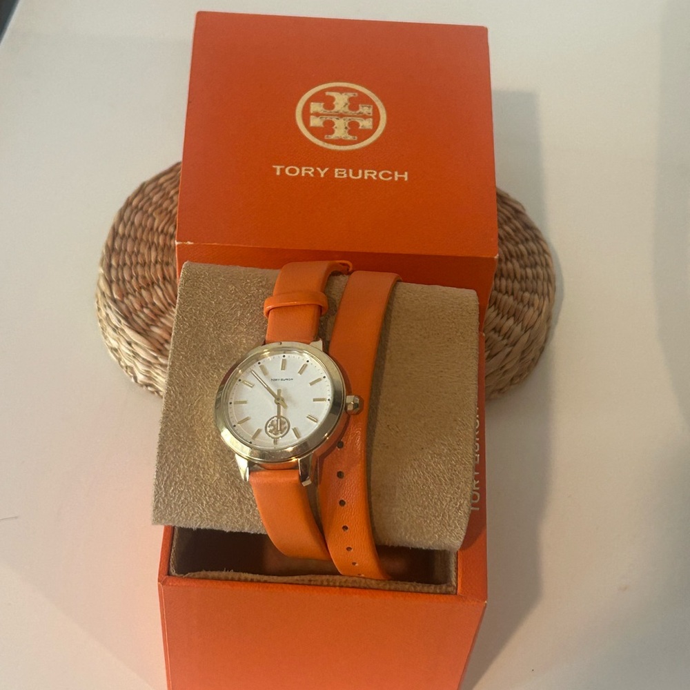 Tory Burch Orange Watch with Leather Strap